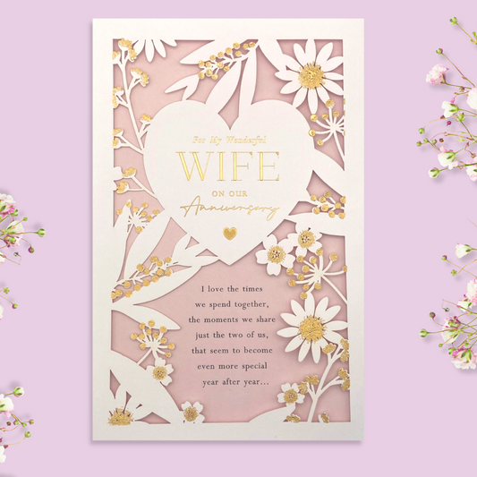 Wife Anniversary Card - 3 Fold Lace-Cut