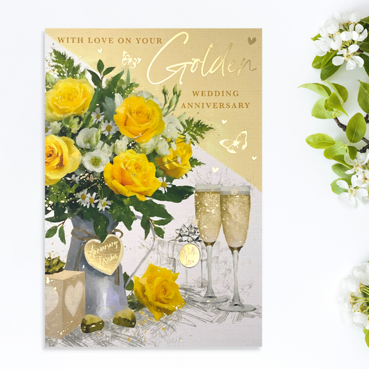 Golden Wedding Anniversary Card - 50th Heritage Yellow Roses