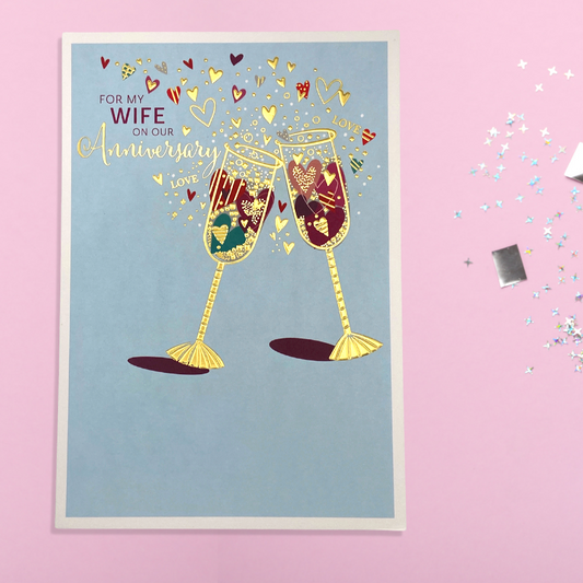 Wife Anniversary Card - Love & Hearts