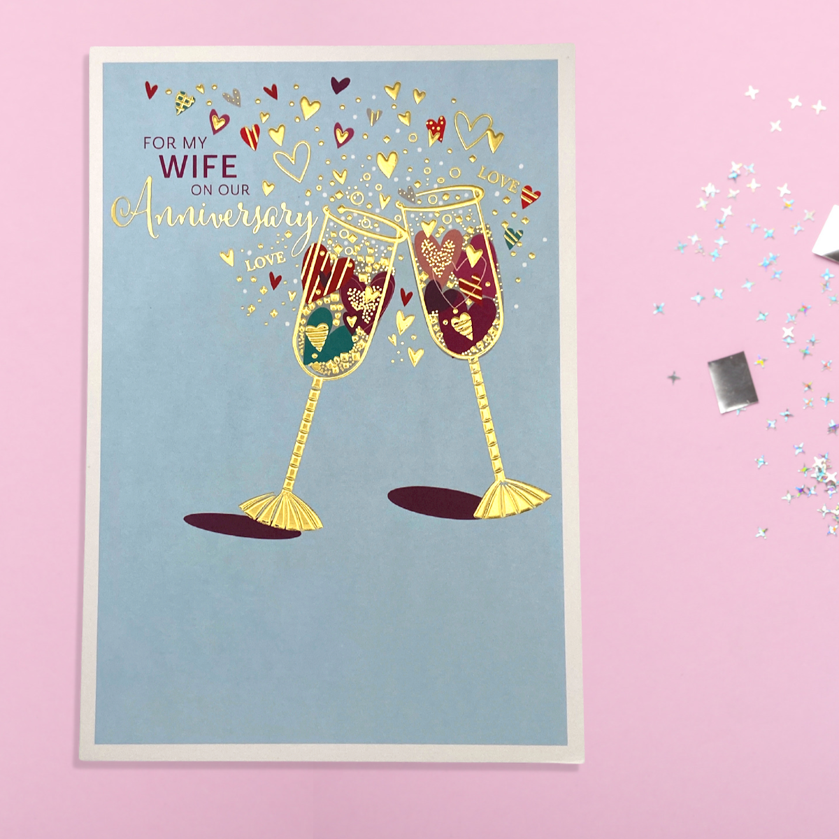 Wife Anniversary Card - Love & Hearts