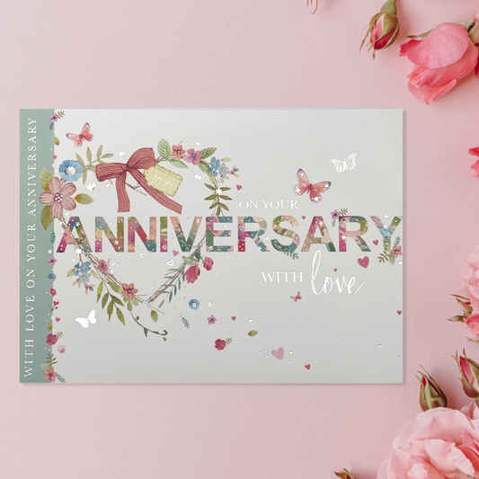Happy Anniversary Card - Blossom Decorated Heart