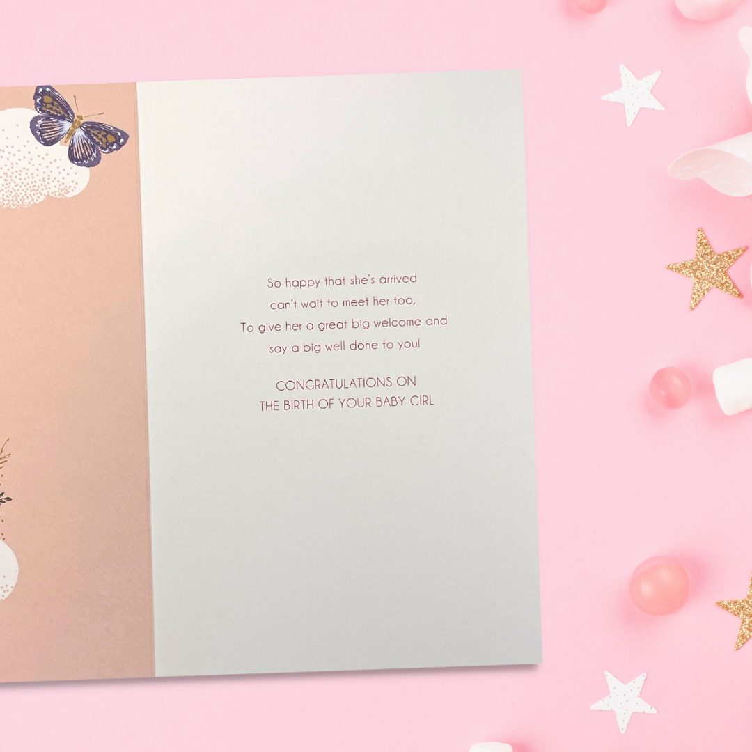 Baby Girl Card - Fleur Rainbow Welcome