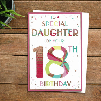 Daughter 18th Birthday Card - Decorated Text