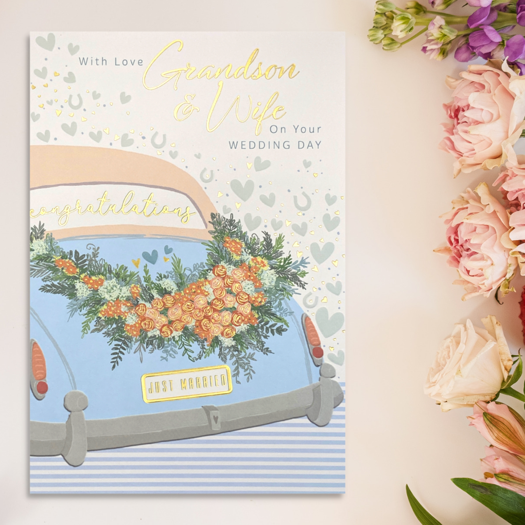 Grandson & Wife Wedding Day Card - Just Married