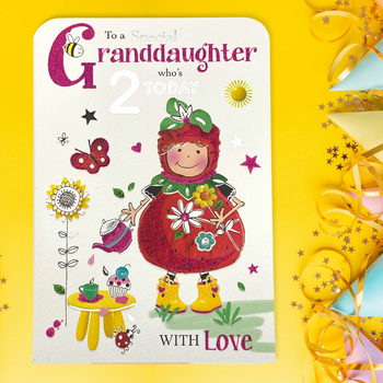 Granddaughter 2nd Birthday Card - Twingles Gardener