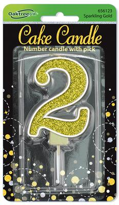 Black & Gold Glitter Candle - Number 2