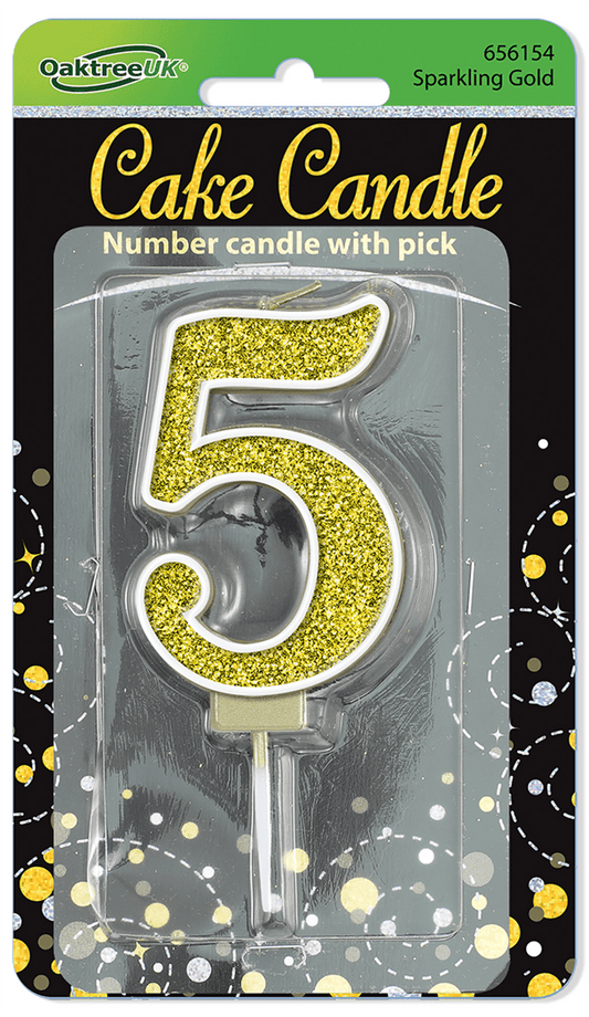 Black & Gold Glitter Candle - Number 5