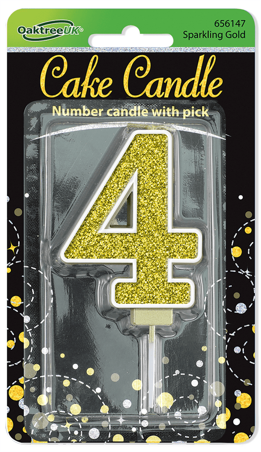 Black & Gold Glitter Candle - Number 4