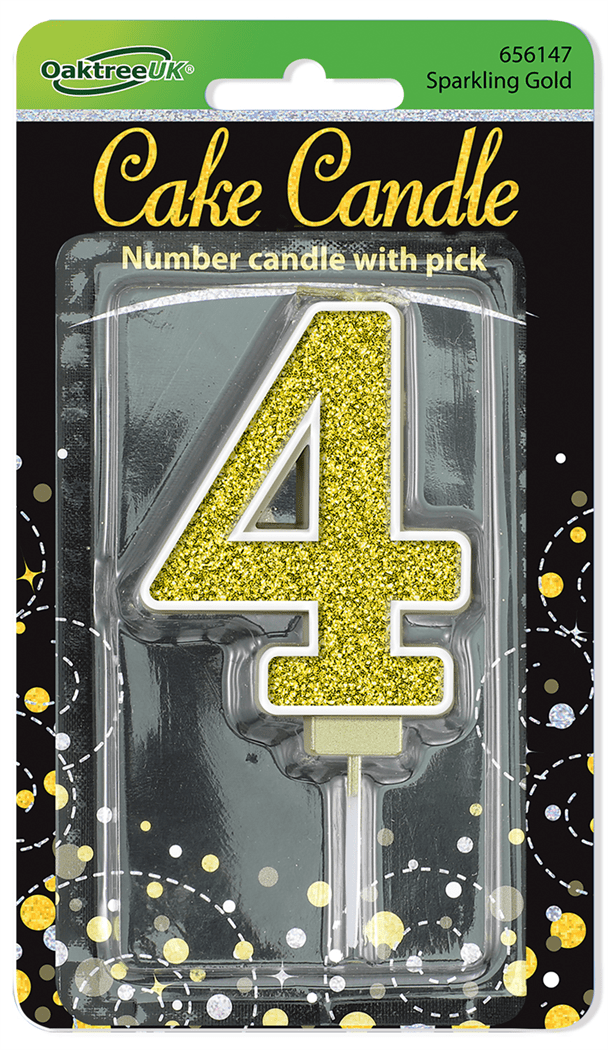 Black & Gold Glitter Cake Candle - Number 4