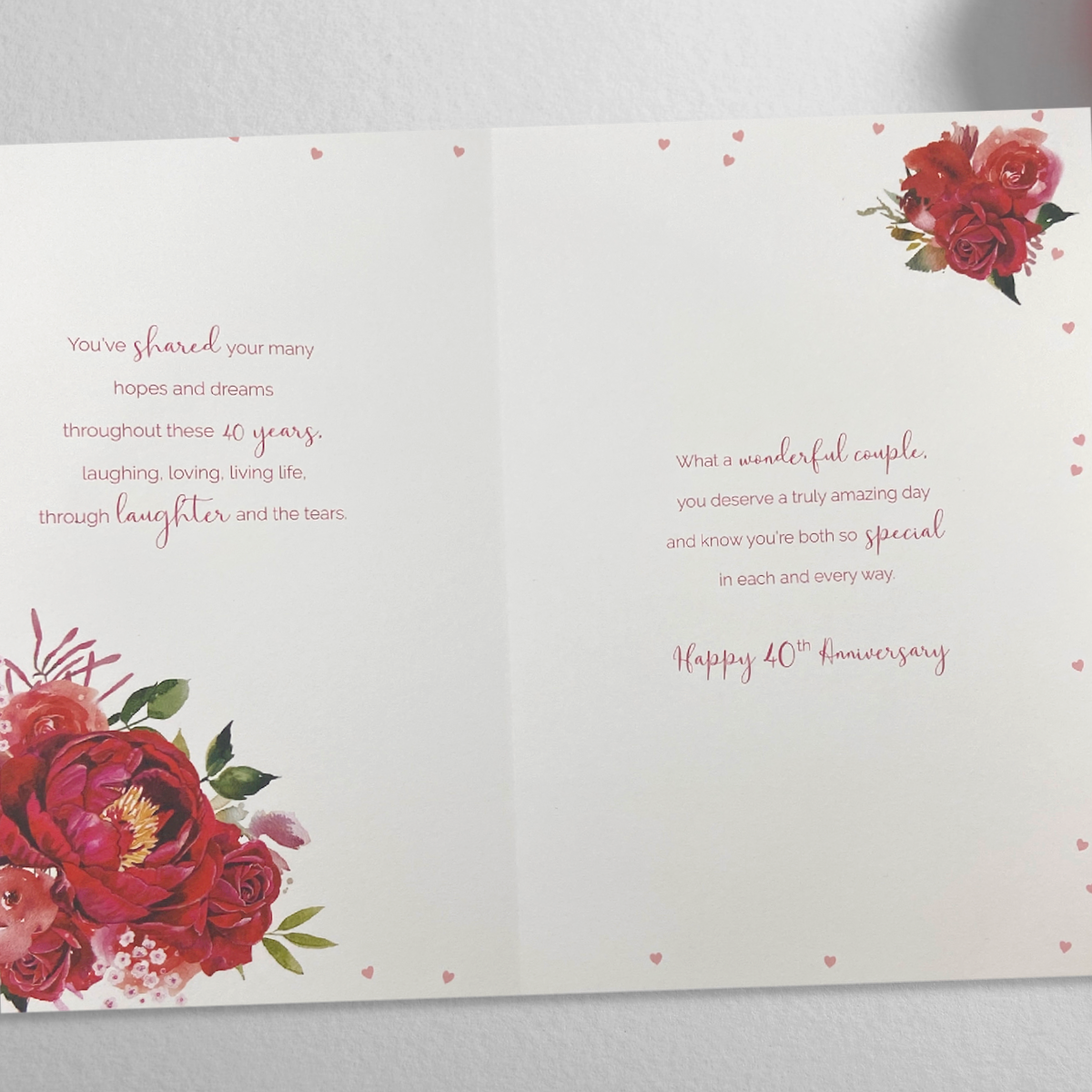 Ruby Wedding Anniversary Card - 40th Sentiments Hearts & Flowers