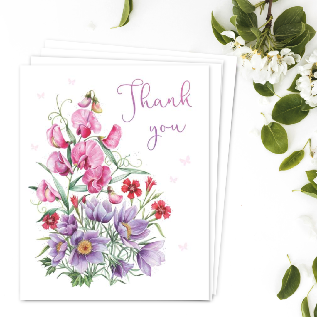 Notelets Thank You - Sweet Peas - Pack of 4