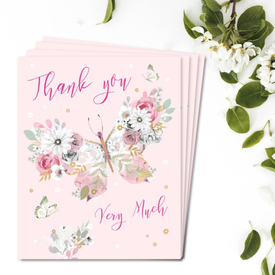 Notelets Thank You - Floral Butterfly - Pack of 4