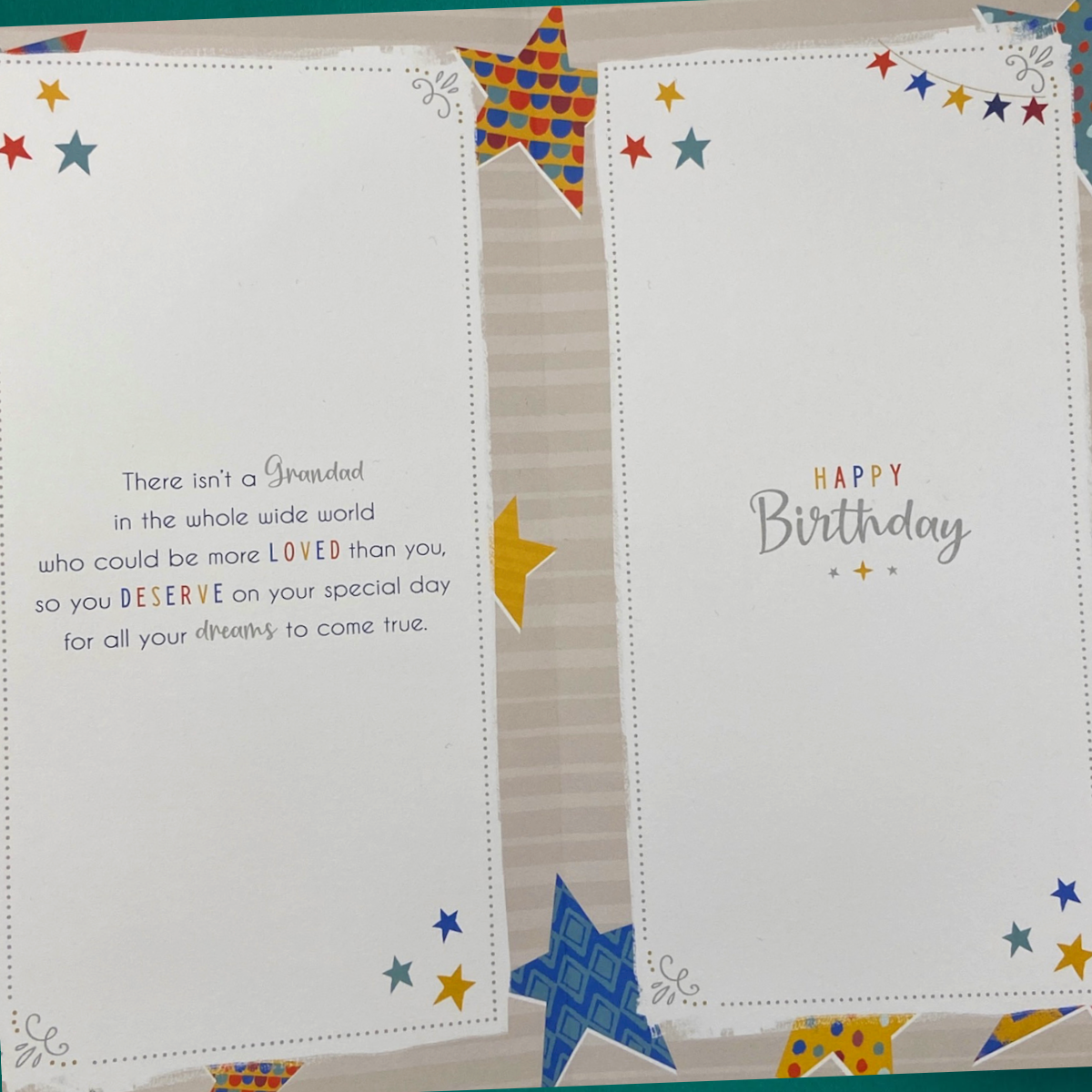 Inside image showing two pages with heartfelt verse and brightly coloured stars