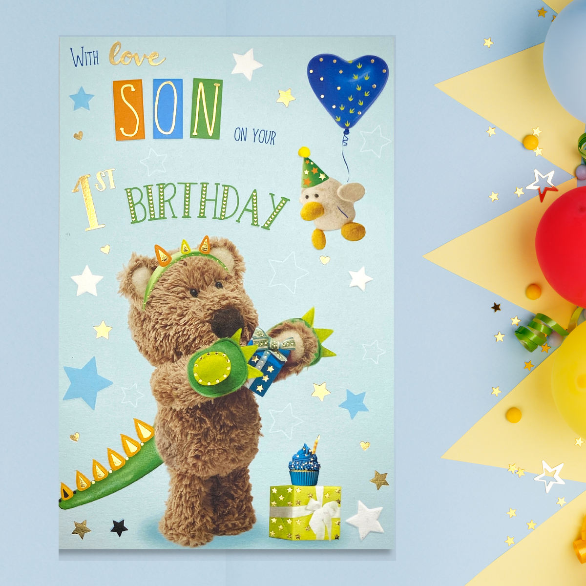 Son 1st Birthday Card - Barley Bear