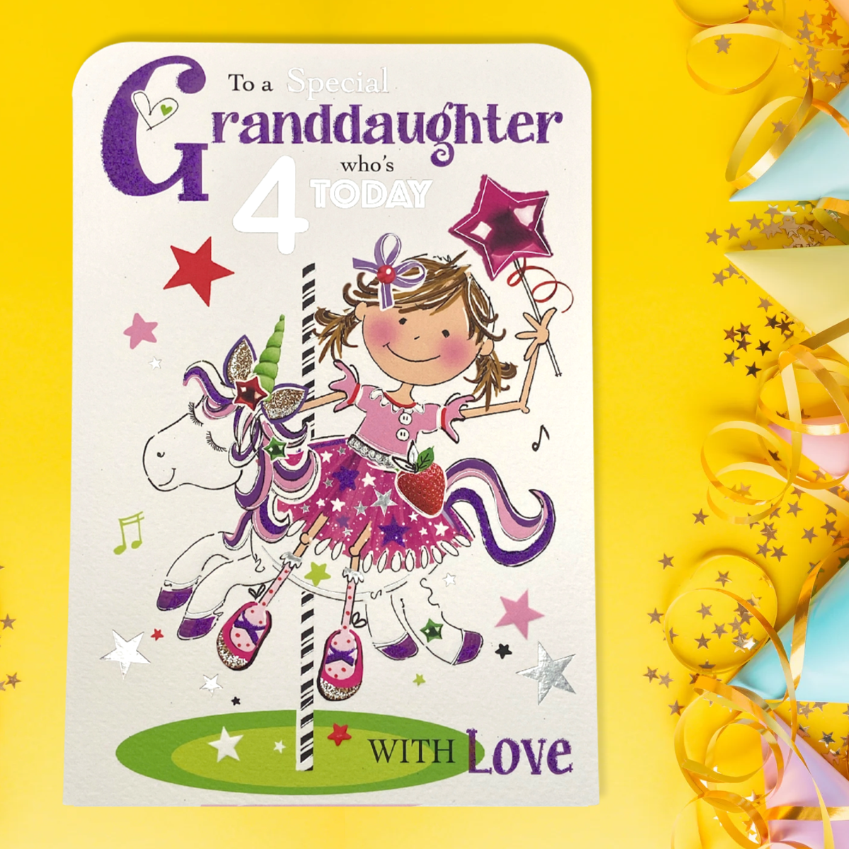 image showing granddaughter age 4 card with girl on carousel