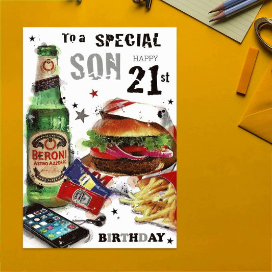 Son Age 21 Birthday Card Displayed In Full