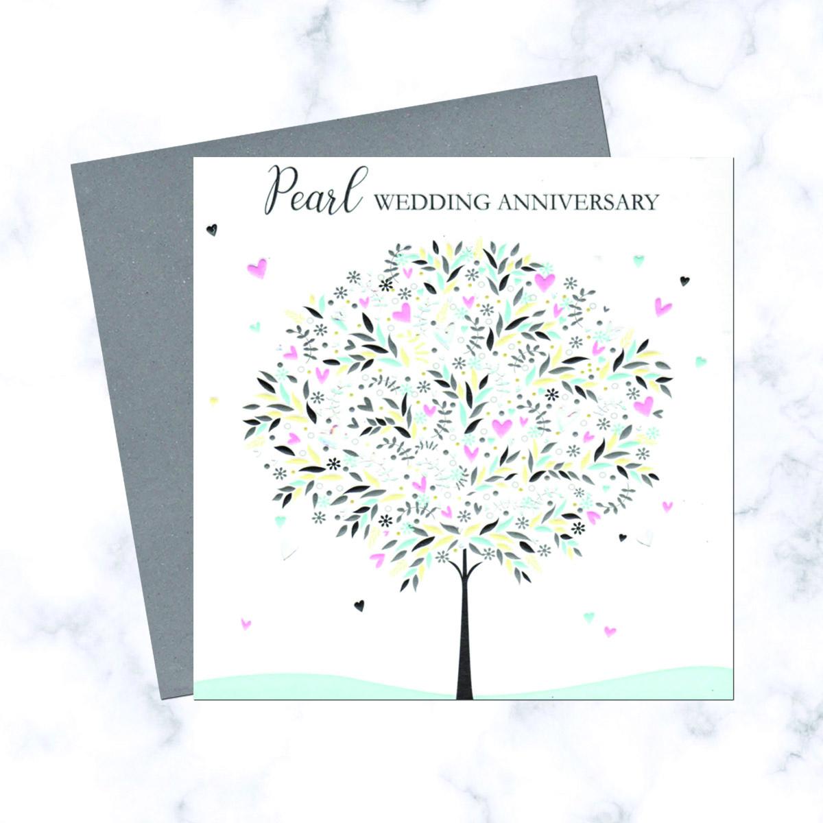 Pearl Anniversary Card Alongside Its Envelope