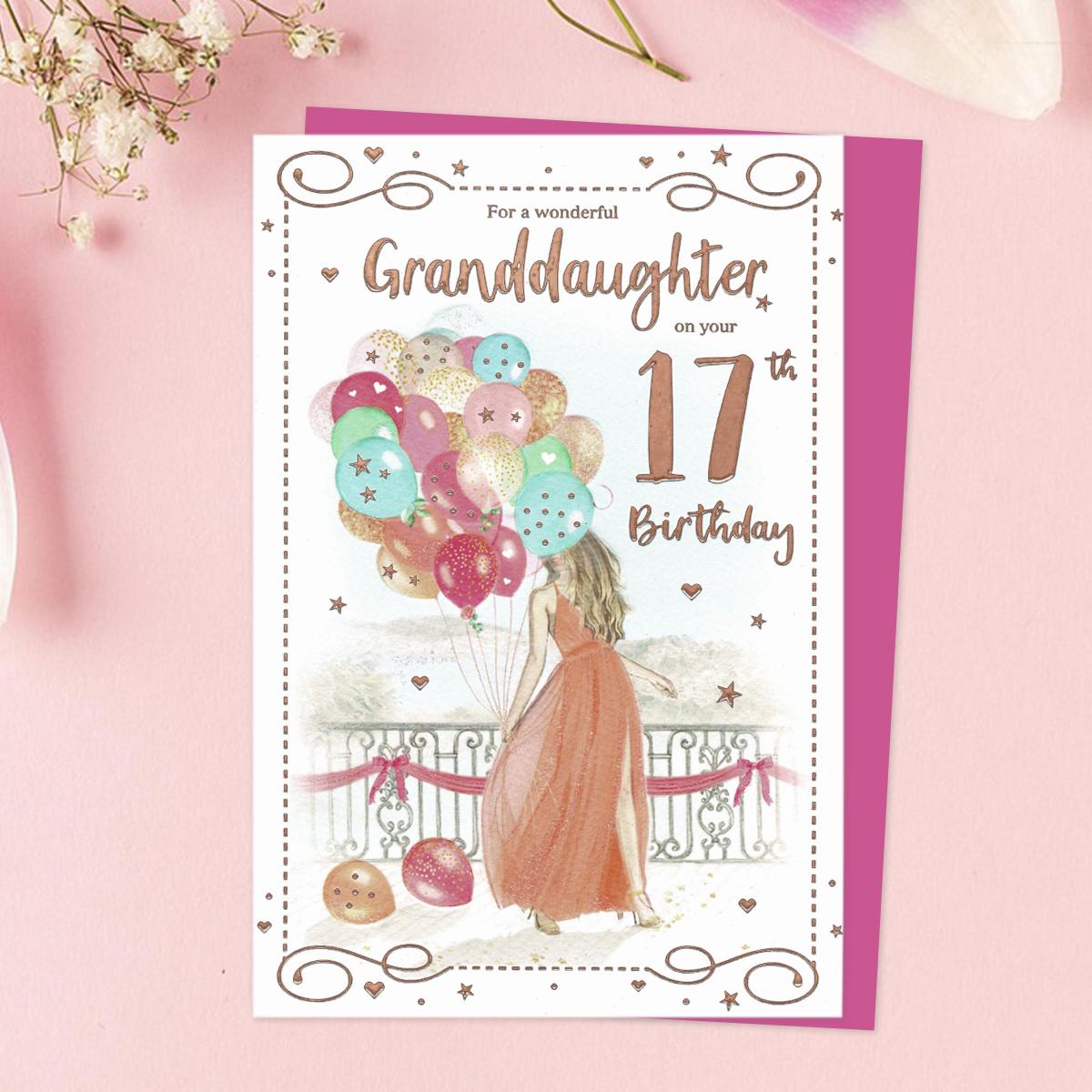 Granddaughter Age 17 Birthday Card Sitting On A Display Shelf