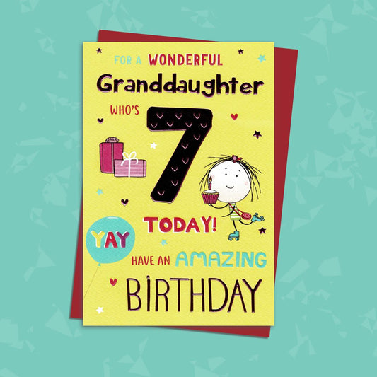 Granddaughter Age 7 Birthday Card Sitting On A Display Shelf