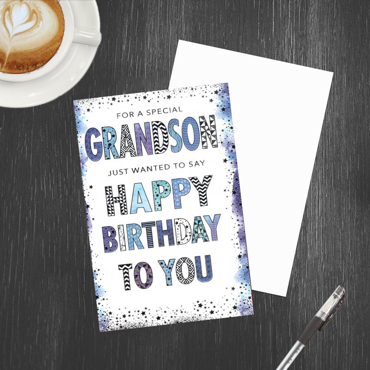 Grandson Pizazz Birthday Card Alongside Its Envelope
