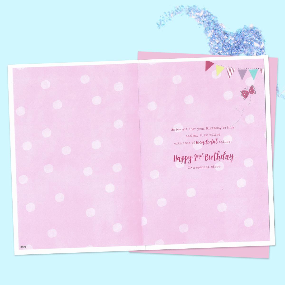 Niece Age 2 Birthday Card Alongside Its Pink Envelope