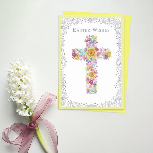 Easter Wishes Easter Card Alongside Its yellow Envelope
