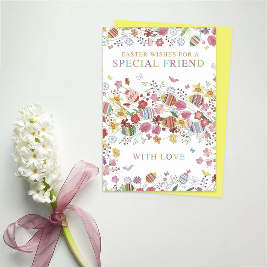 Special Friend Easter Card Alongside Its Yellow Envelope