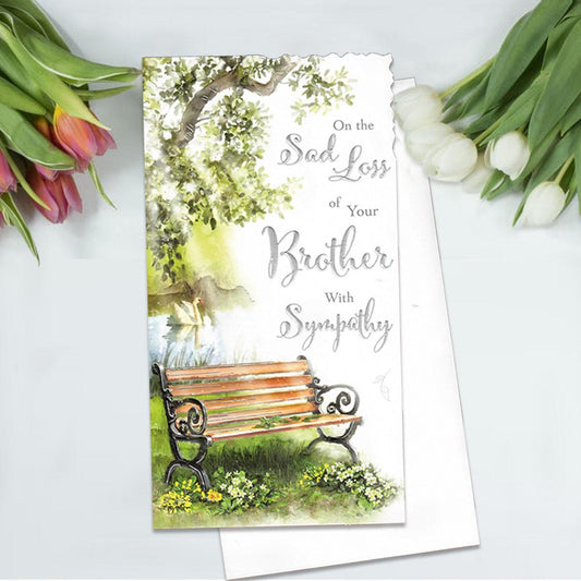 Loss Of Brother Sympathy Card Displayed Alongside Its White Envelope