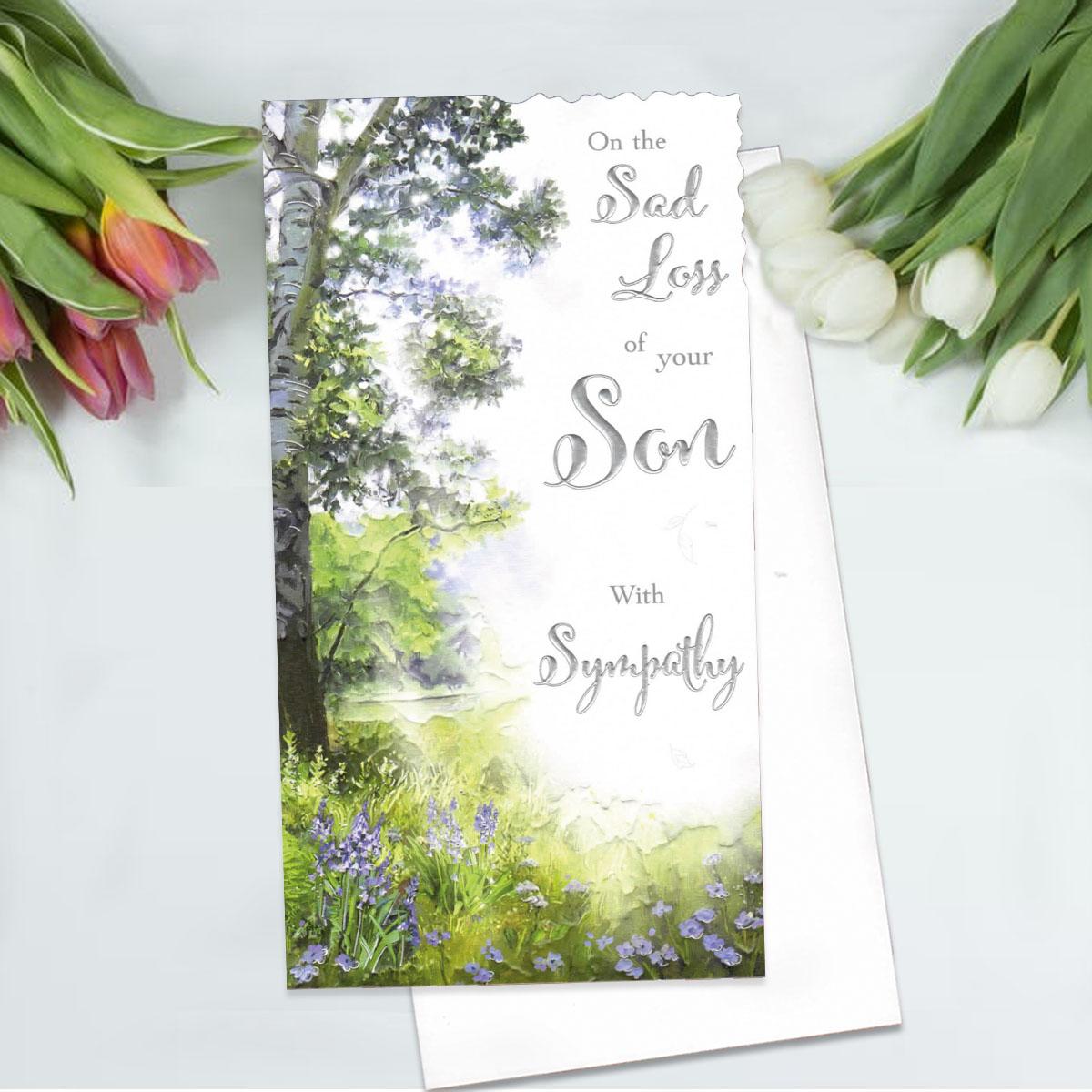 Loss Of Son Sympathy Card Alongside Its White Envelope