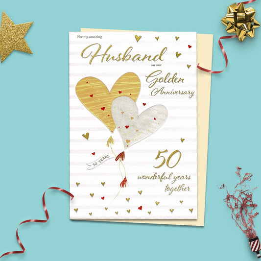 Husband Golden Anniversary Card Sat On A Display Shelf
