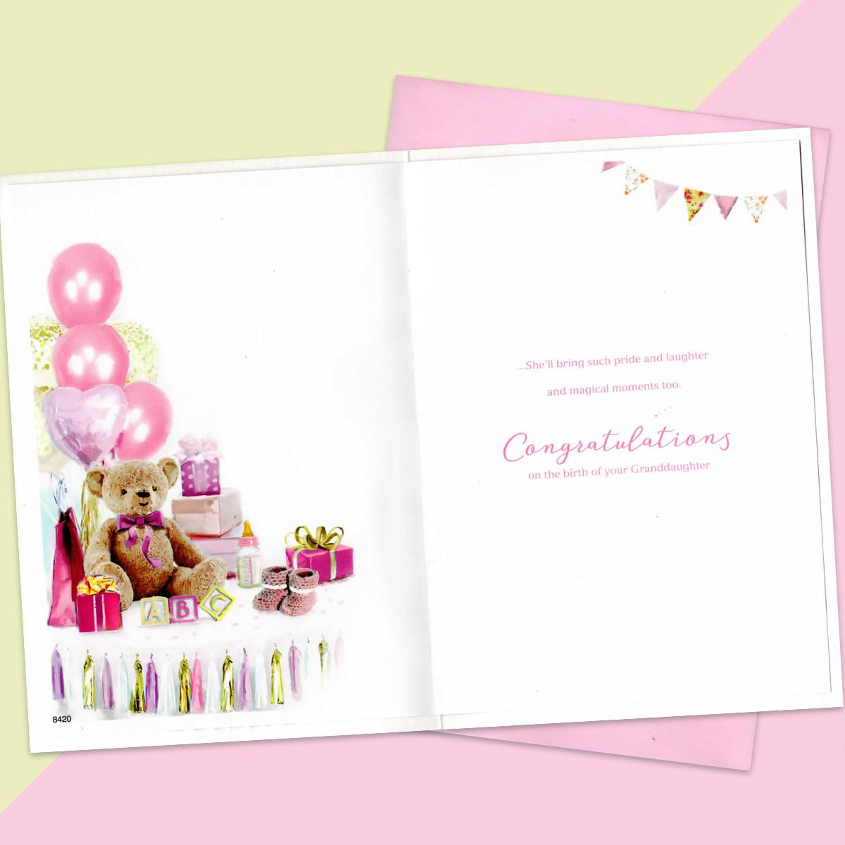 Birth Of Granddaughter Baby Card With Envelope