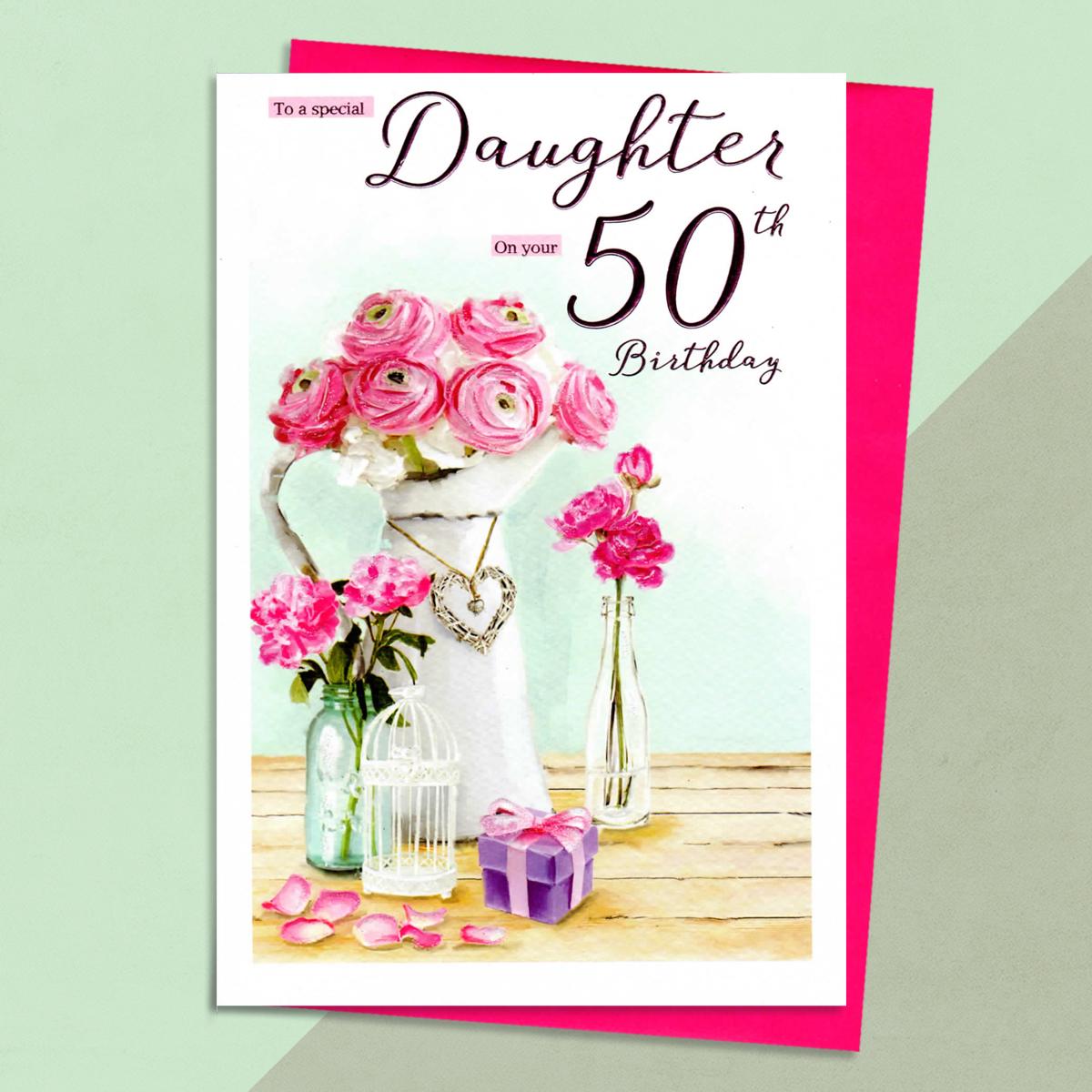 Daughter Age 50 Birthday Card Sitting On The Shelf