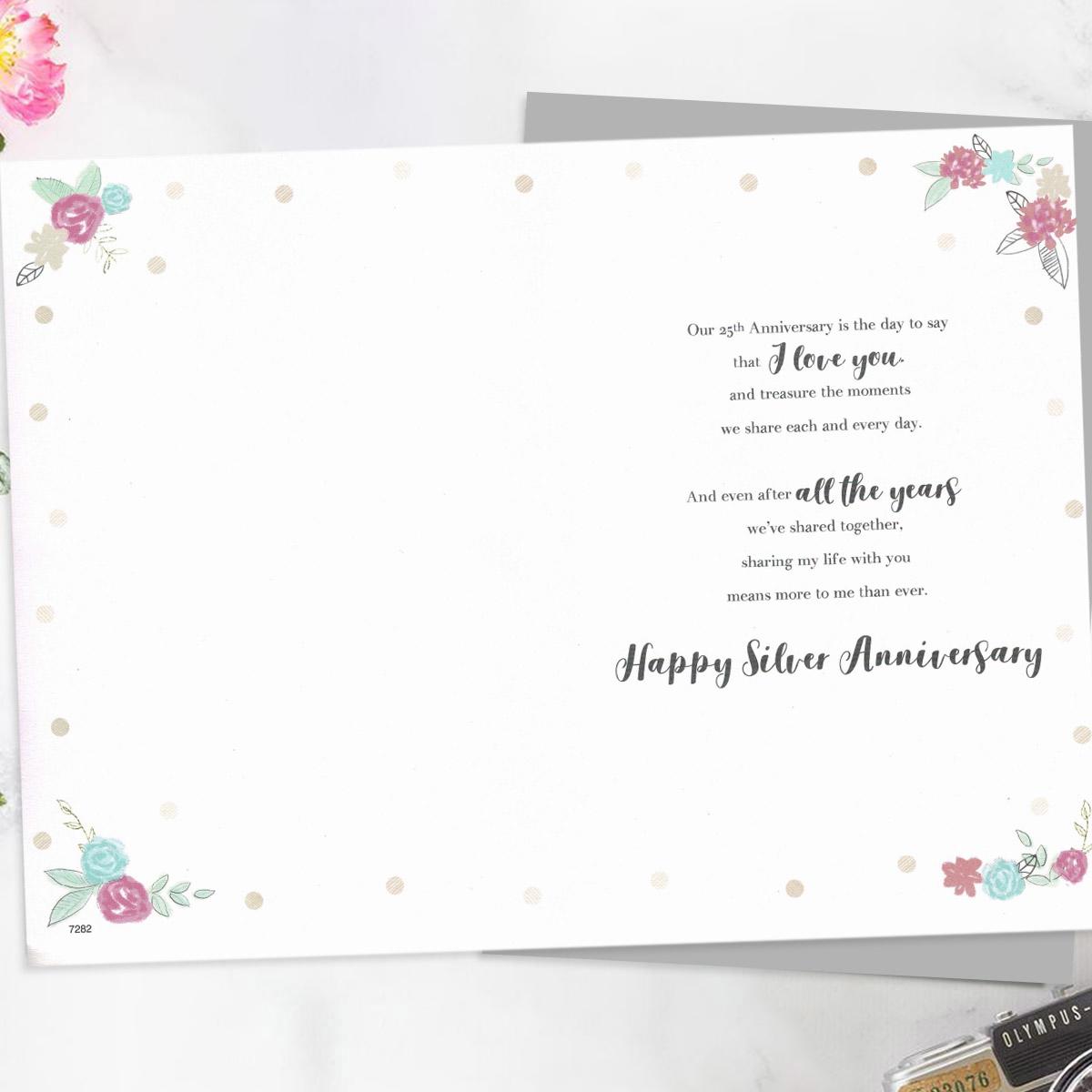 Inside Image Of Wife 25th Anniversary Card Showing Layout And Printed Text