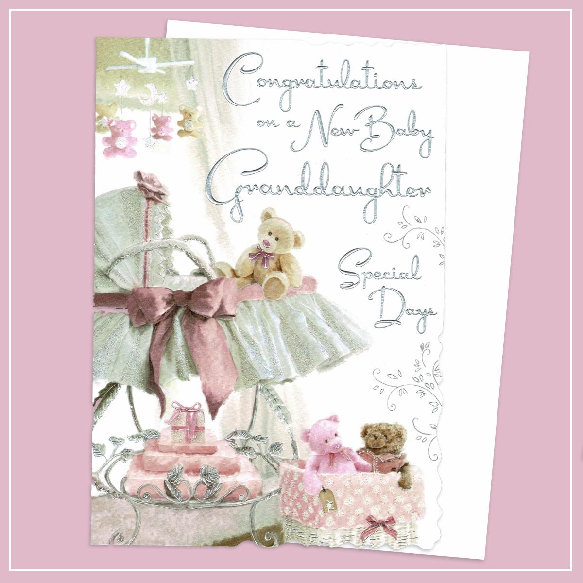 Birth Of Granddaughter Baby Card Alongside Its White Envelope