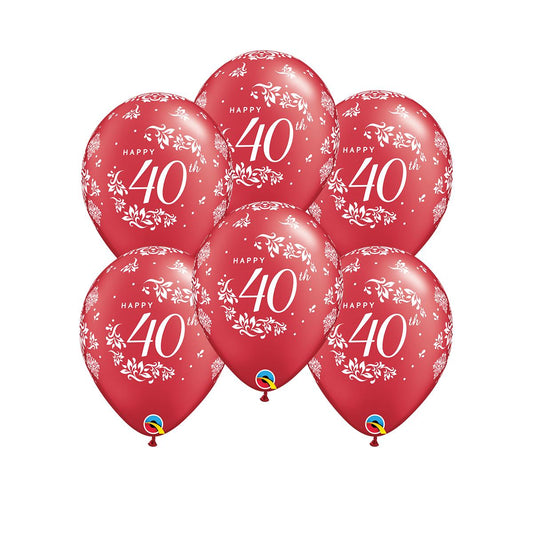 6 Inflated Ruby Anniversary Latex Balloons