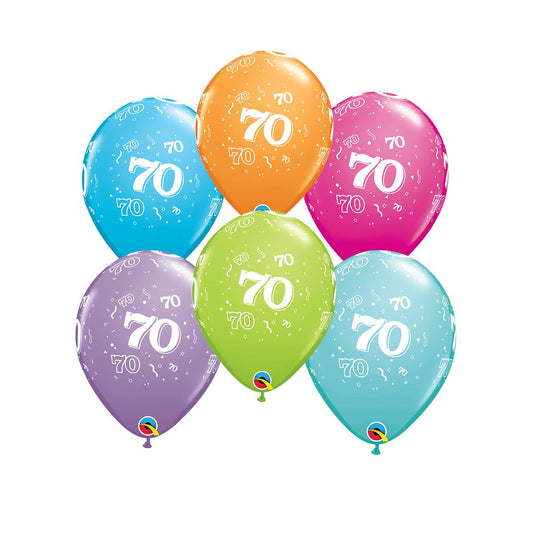 Image Of 6 Inflated Age 70 Multicoloured Latex Balloons