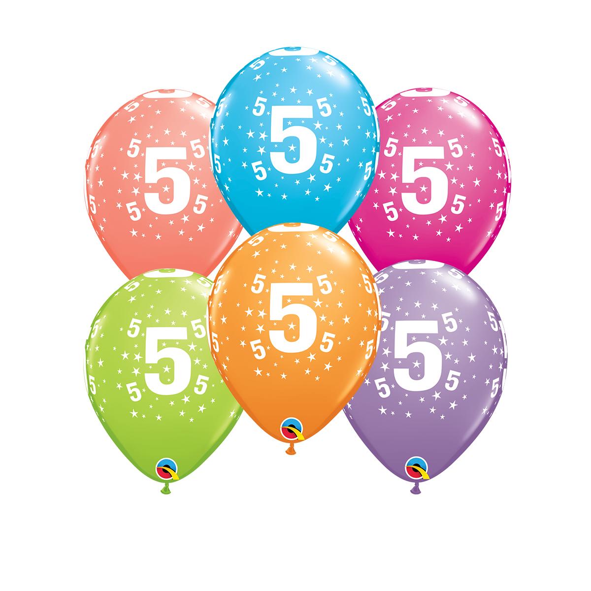 Image Of 6 Inflated Age 5 Latex Balloons