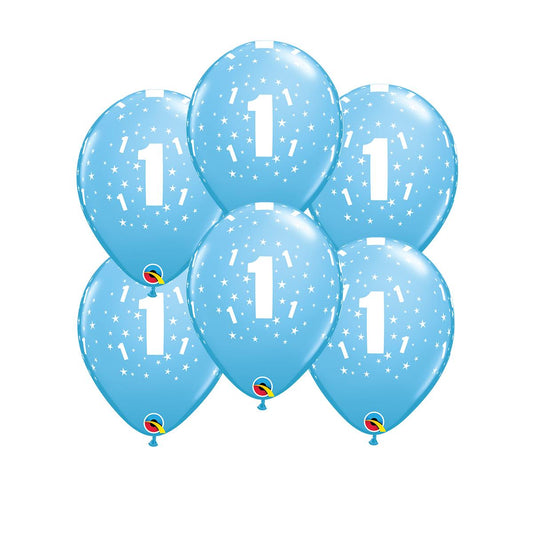 Image Of 6 Inflated Blue Age 1 Latex Balloons