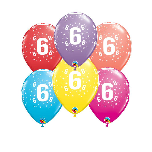 Image Of 6 Inflated Multicoloured Age 6 Latex Balloons