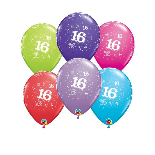 Image Of 6 Age 16 Multicoloured Latex Balloons