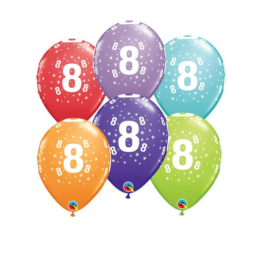 Image Of 6 Inflated Age 8 Multicoloured Latex Balloons