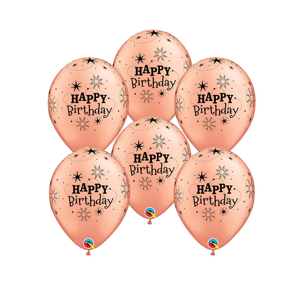 Image Of 6 Rose Gold Happy Birthday Latex Balloons
