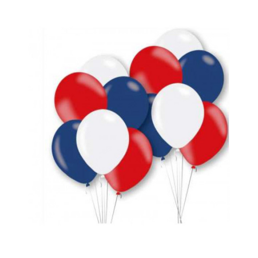 Image Showing Inflated Red, Whit & Blue Latex Balloons
