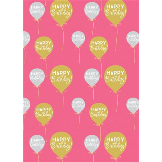 Giftwrap - Birthday Balloons Pink Luxury Front Image