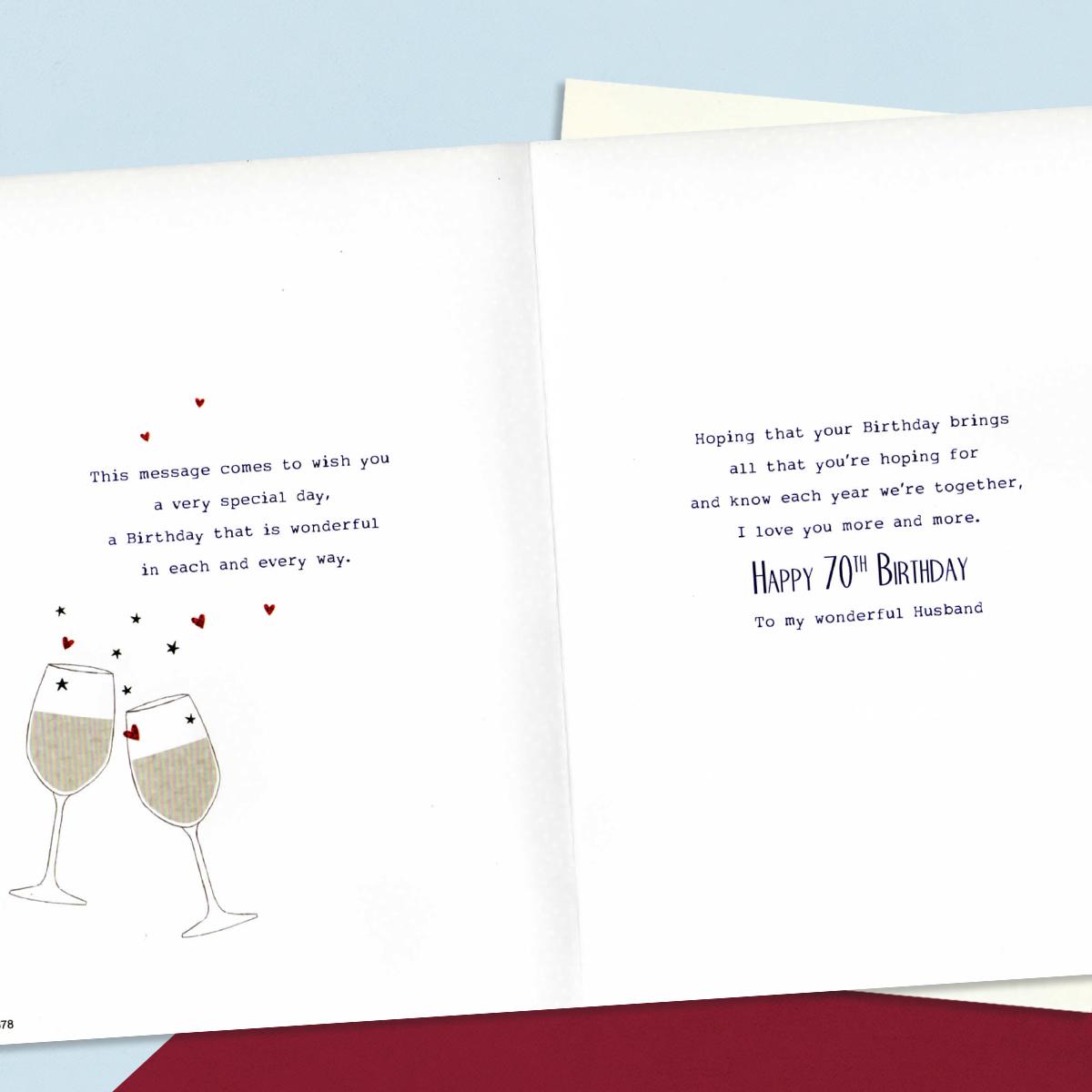 Age 70 Husband Birthday Card Inside Image Showing Layout And Printed Text