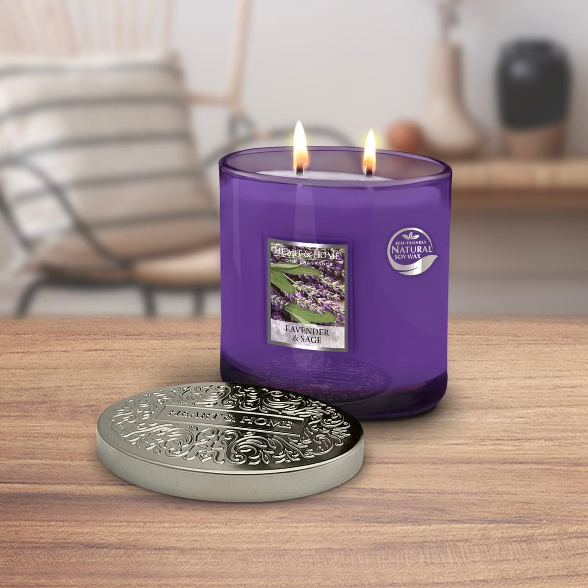 Heart & Home Twin Wick Soy Wax Candle - Lavender & Sage Fragrance