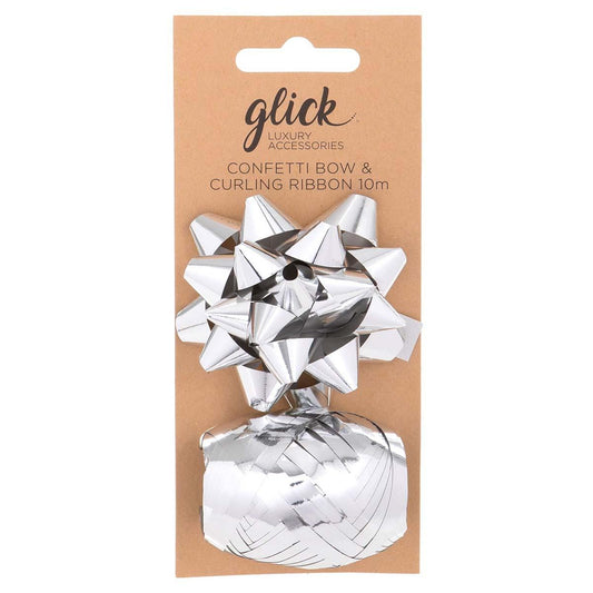 Metallic Silver Bow And Ribbon Set Displayed In Full