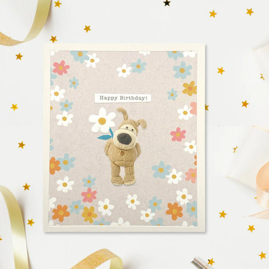 Boofle Bear Birthday Card - Happy Birthday Flowers