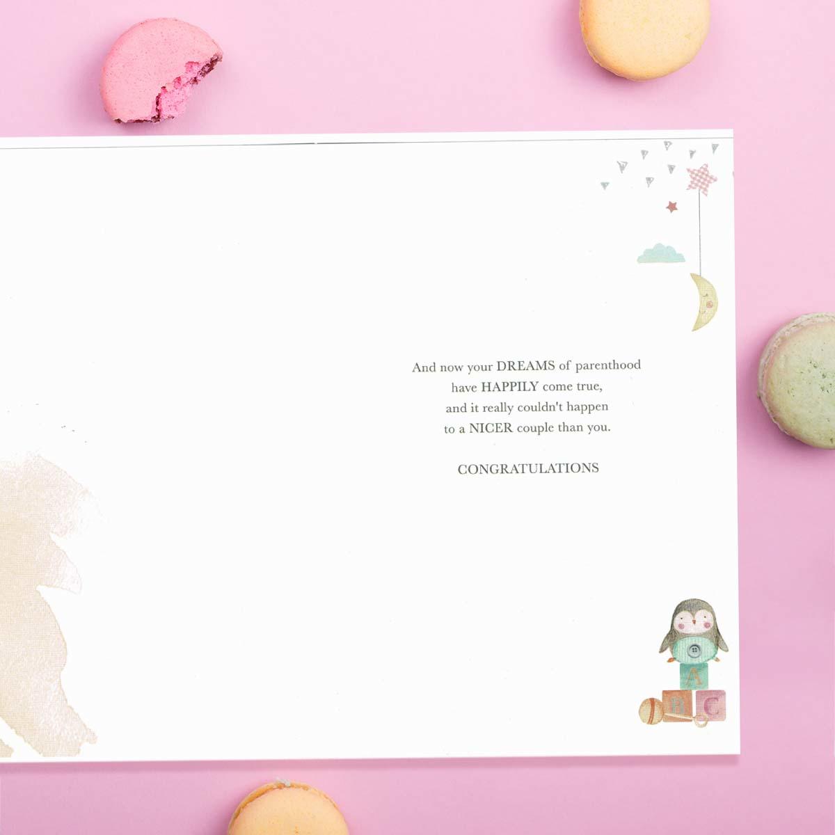 Inside Of Baby Girl Birth Card Showing Inside Image And Printed Insert