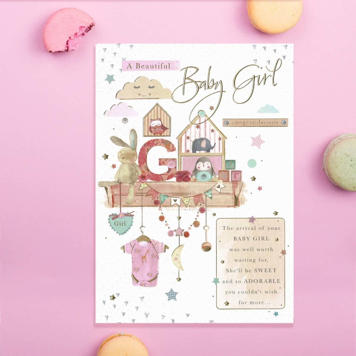 Baby Girl Birth Card Shown Displayed